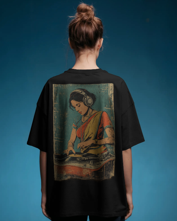 Vintage DJ Girl Oversized Tee – Retro Music Aesthetic