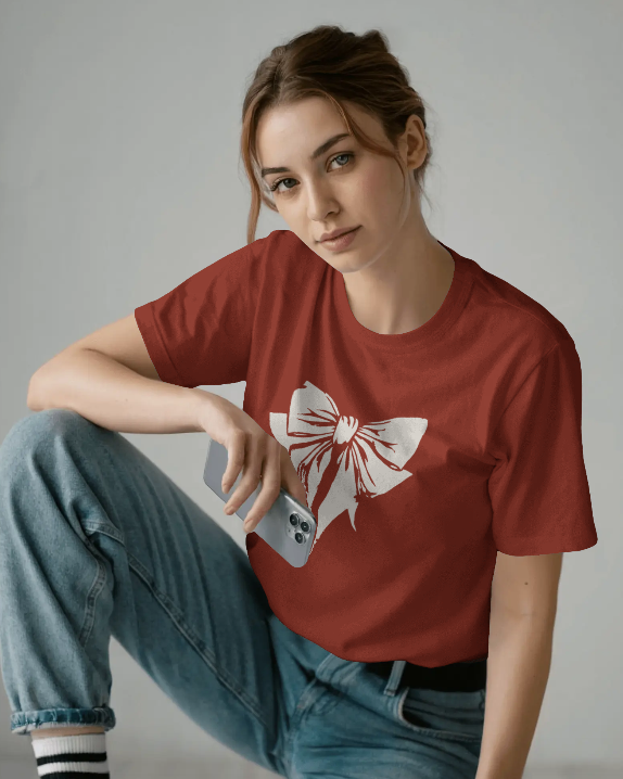 Elegant Bow Graphic Cotton Tee