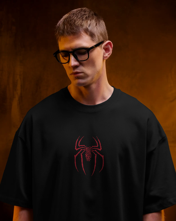 Spider Emblem Black Oversized Tee