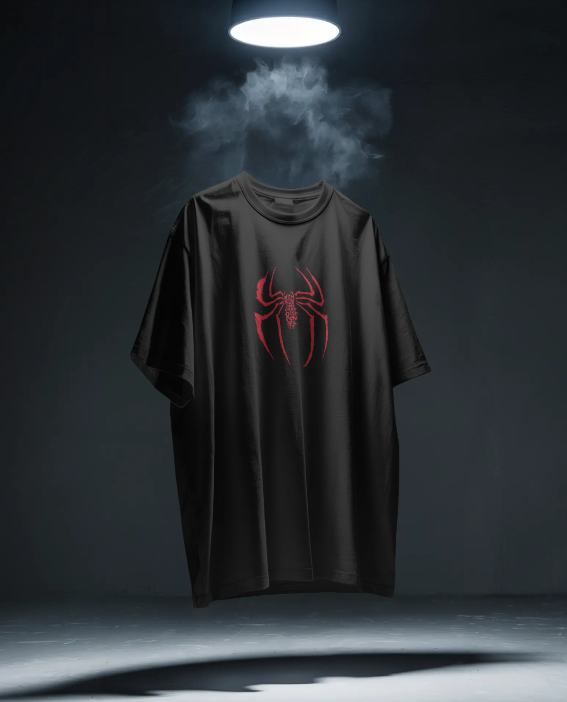 Spider Emblem Black Oversized Tee